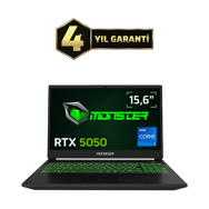 Monster Abra A5 V22.1.4 Intel Core i7 13620H 16 GB RAM 1 TB SSD 8 GB RTX 5050 Freedos 15,6" FHD 144 Hz Oyun Bilgisayarı Siyah 1 TB